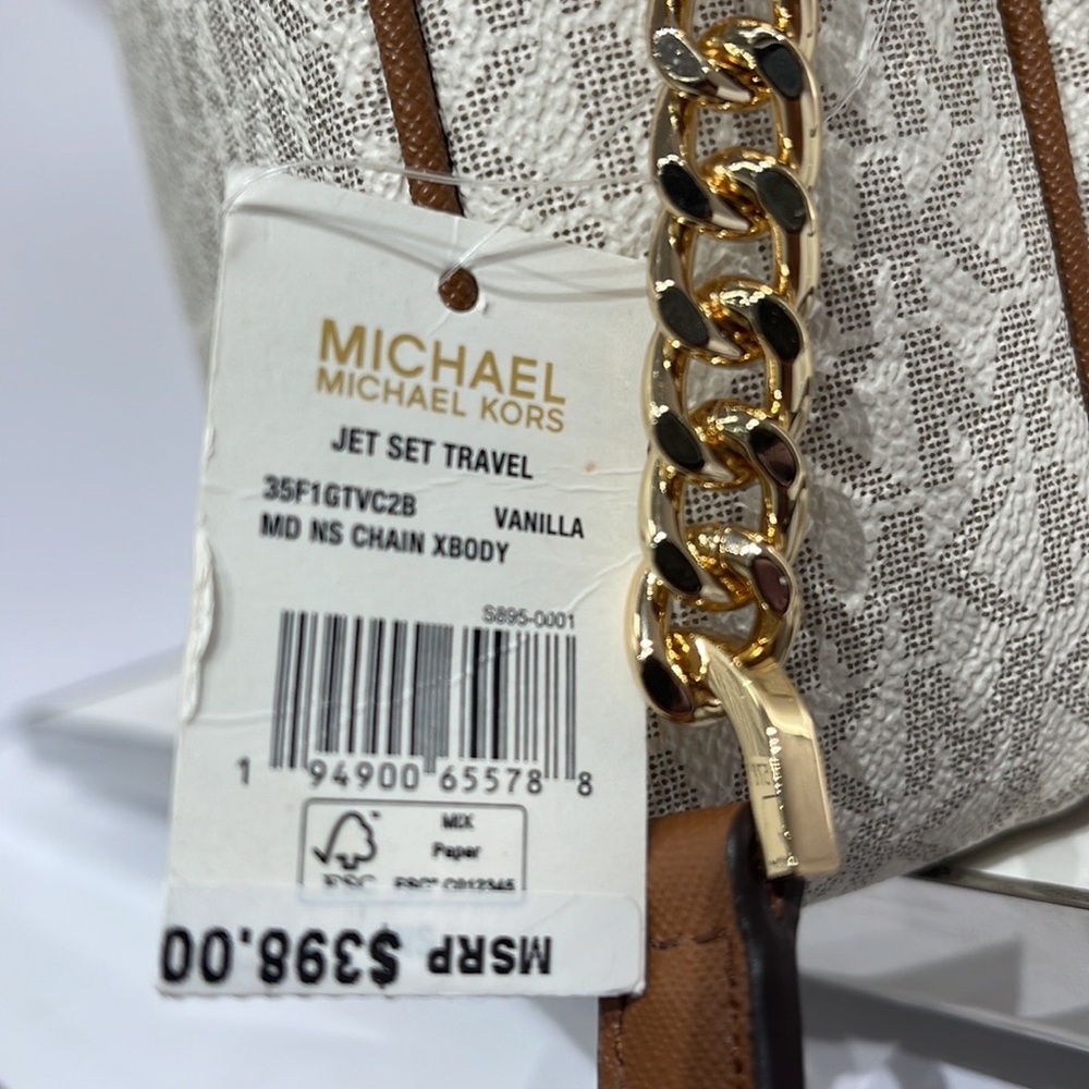 Michael Kors Women's Jet Set Travel Medium Logo Adult Crossbody Bag Vanilla - Picture 14 of 16